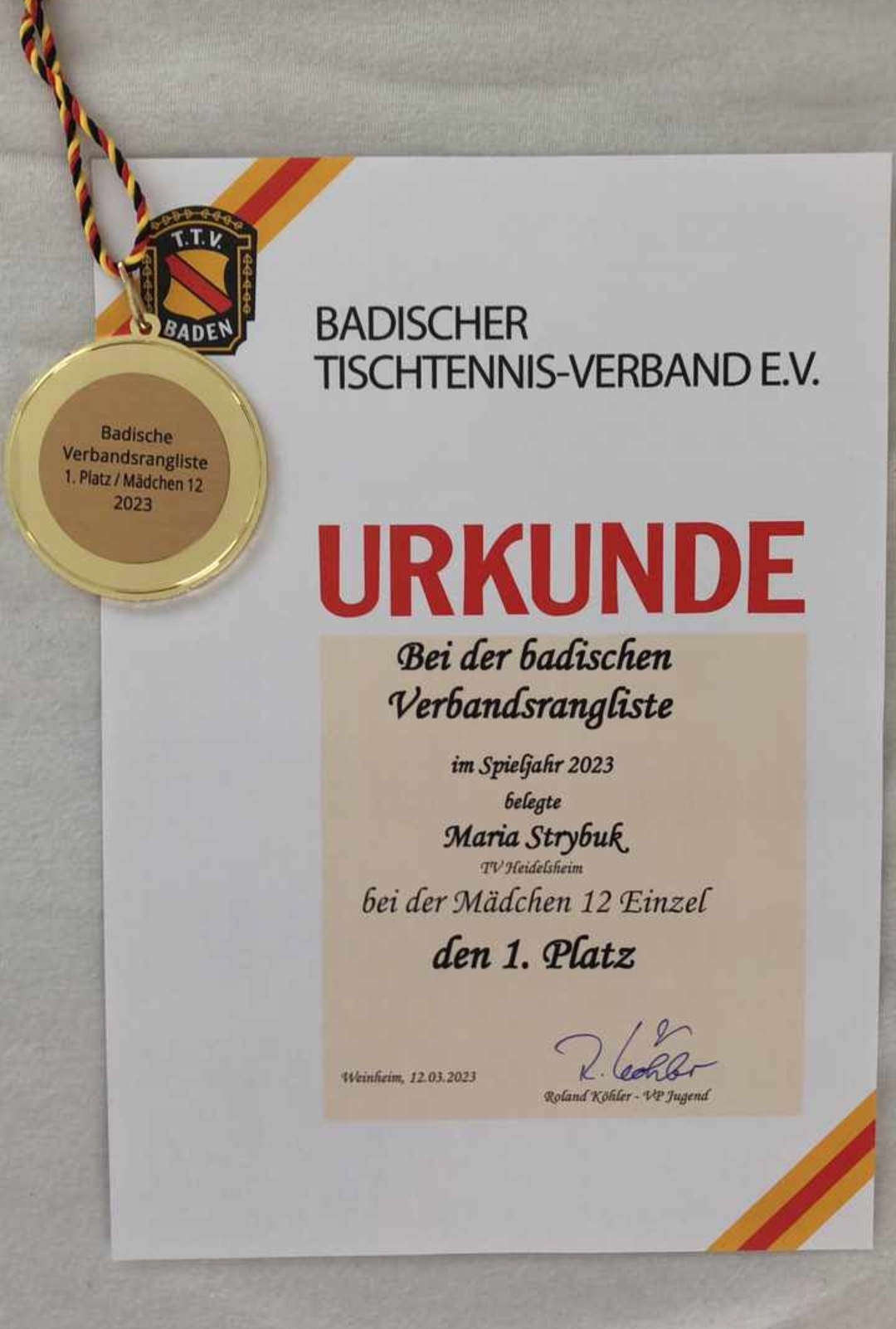 Maria Verbandsrangliste 1. Platz Maria Verbandsrangliste 1. Platz